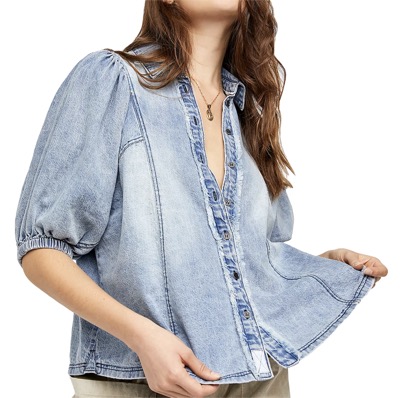 FREE PEOPLE（フリーピープル）　Suhrie Puff Sleeve Denim Button-up Shirt