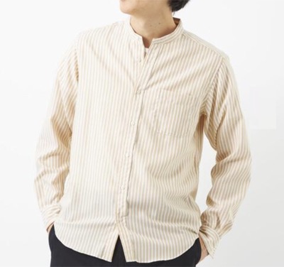 green label relaxing（グリーンレーベルリラクシング）　オックスフォード ストライプ2 バンドカラー シャツ
