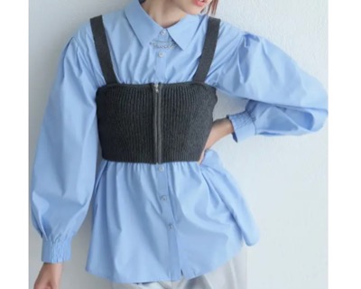 LIP SERVICE(リップサービス) シャーリングシャツ×ニットビスチェセット