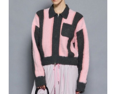 MAISON SPECIAL(メゾンスペシャル) Soutien Collar Stripe Zip Knit Cardigan