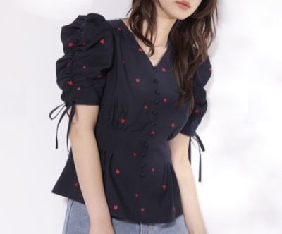 Rirandture（リランドチュール）　ハート 刺繍 ペプラム ブラウス