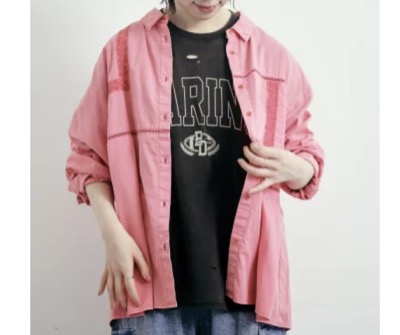 Samansa Mos2（サマンサ モスモス）　レースブロッキングシャツ