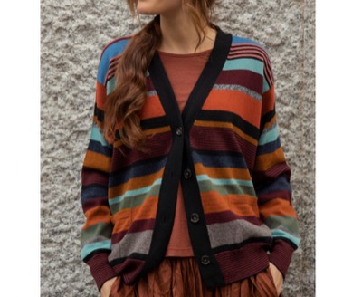 Diane de Clercq（ダイアン・ド・クレルク カシミア）　「ヴァレンティナ」オレンジ柄カーディガン