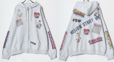 VISION STREET WEAR(ヴィジョンストリートウェア) オーバーサイズ 裏毛 ゴースト総柄プリント スウェット