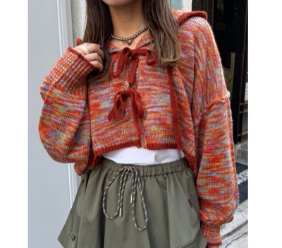 CIAOPANIC（チャオパニック）　配色リボンニットフーディー