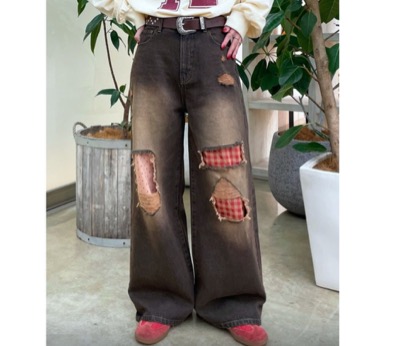 CIAOPANIC（チャオパニック）　ドット×チェックダメージデニムパンツ