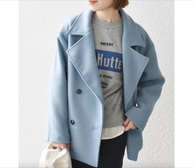 SHIPS any:（シップス エニィ）　ウール ミックス コクーン ショート Pコート