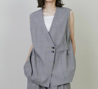 L'EQUIPE（レキップ）　L'EQUIPE ストレッチグレンチェックロングジレ