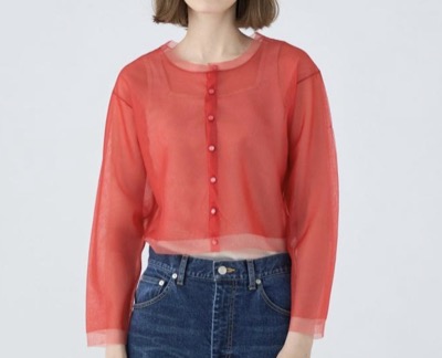 MACPHEE（マカフィー）　シアーレイヤー クルーネックカーディガン