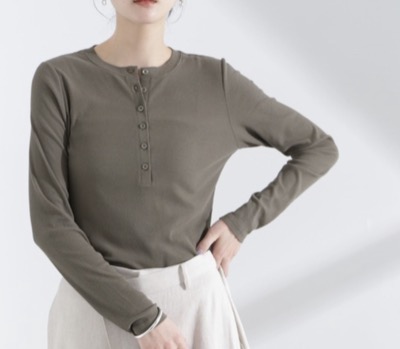 NANO universe（ナノユニバース）　シアーリブヘンリーネックトップス