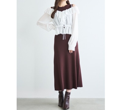 LILLIAN CARAT（リリアンカラット）　フリルブラウス＆ニットワンピースセット