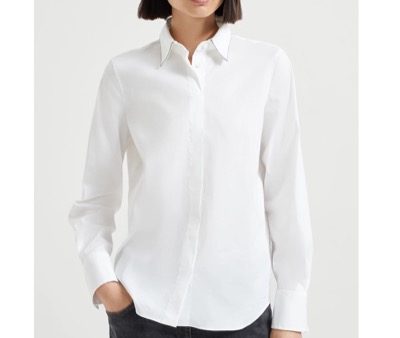 Brunello Cucinelli(ブルネロ クチネリ) Stretch cotton poplin shirt with shiny collar