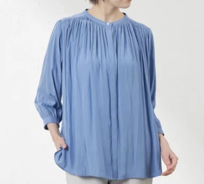 AMACA（アマカ）　割繊デシン ギャザーブラウス