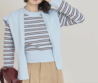 miette（ミエット）　ショール付きマルチボーダーニット