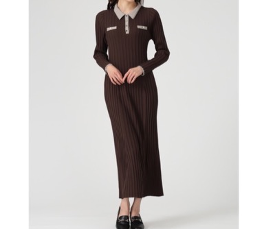 MISCH MASCH（ミッシュマッシュ）　2025秋冬新作 配色ポロ衿ワイドリブニットワンピース