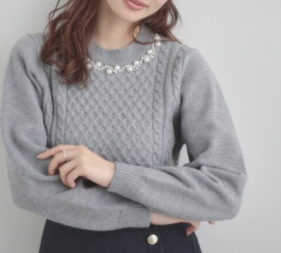 couture brooch（クチュールブローチ）　パール調デザイン アラン柄ニット