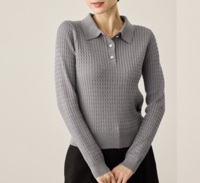 ROPÉ PICNIC(ロペピクニック) ポロカラーミニケーブルニット/イージーケア