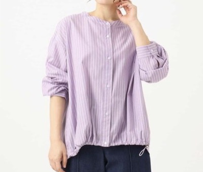 eur3(エウルキューブ) バンドカラーラメストライプシャツ