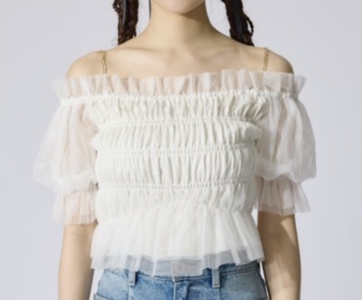 rienda（リエンダ）　シアーオフショルショートスリーブブラウス