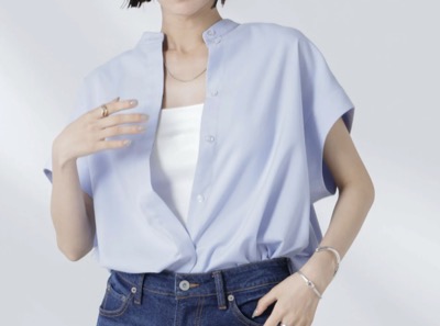 NANO universe（ナノユニバース）　バンドカラーノースリーブシャツ