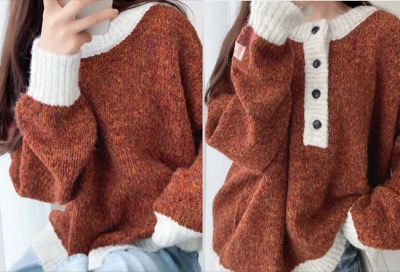 JaVa(ジャバ) 2wayミックスカラー糸バイカラーヘンリーニットプルオーバー