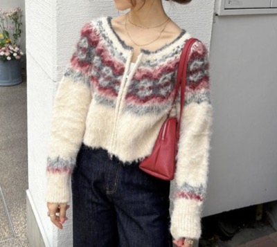 Ungrid(アングリッド) 求心柄ショートジップニット