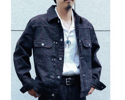 TUITACI(ツイタチ) INLAY DENIM TRUCKER JACKET “Kingman” BLACK