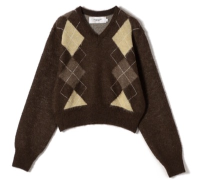 JANESMITH(ジェーンスミス) 7G ウール ジャカード アーガイル Vネック ニット