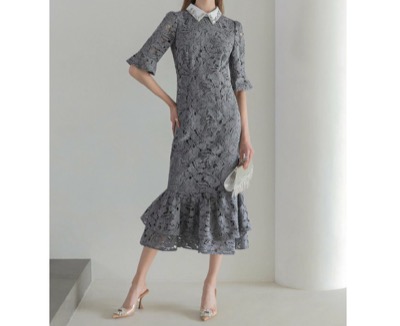 Leja（レジャ）　ビジューカラーフラワーフリルマーメイドワンピースドレス