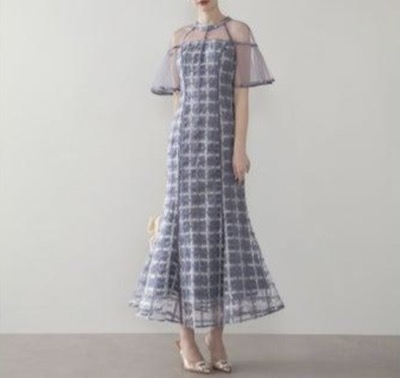 Leja（レジャ）　ラメシャギーツイードチェックフリルマーメイドワンピース