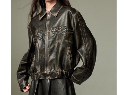DIDDI MODA（ディディモーダ）　Bowknot Retro Color-Painted Leather Jacket