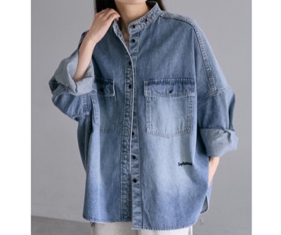 PUAL CE CIN（ピュアルセシン）　ヴィンテージライクデニムバンドカラーシャツ