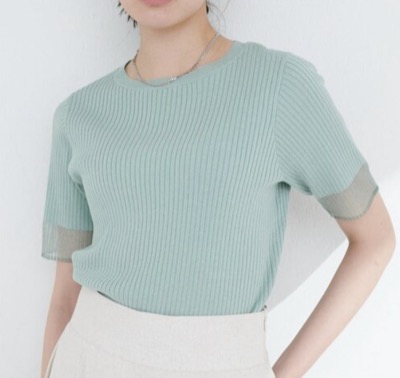 natural couture(ナチュラルクチュール) 袖口シアー強撚リブニット