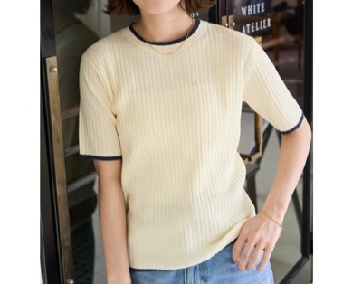 FREAK'S STORE(フリークスストア) 配色 ライン リブ 半袖 ニット トップス