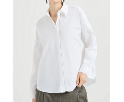 Brunello Cucinelli（ブルネロ クチネリ）　シャイニートリム付き ストレッチコットンポプリンシャツ