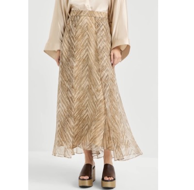 Brunello Cucinelli（ブルネロ クチネリ）　シルク オーガンザ ヘリンボーンプリント パネルドサーキュラースカート