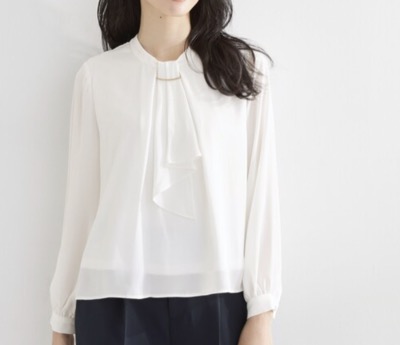 THE SHOP TK(ザ ショップ ティーケー) バー付きラッフルタイブラウス