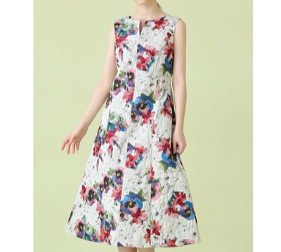 ANAYI（アナイ）　ふくれフラワージャガードキーホールフレア ワンピース