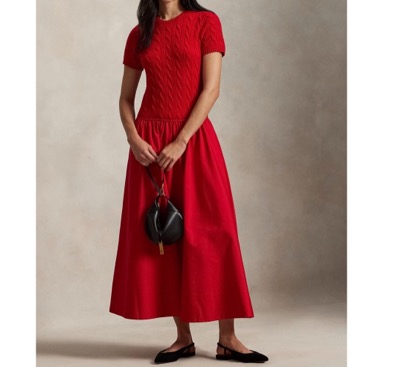 Polo Ralph Lauren(ポロ ラルフ ローレン) ケーブルニット ポプリン ドレス