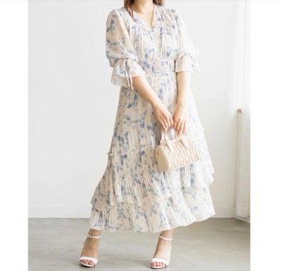 CLETTE（クレット）　オリジナルバタフライ柄フリル使いプリーツワンピ―ス