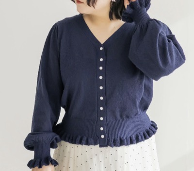 CLETTE（クレット）　オリジナルフリル使いVネックニットカーディガン