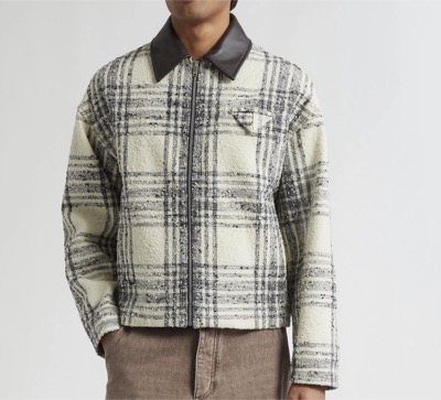Bottega Veneta（ボッテガ・ヴェネタ）　Compact Bouclé Check Wool Blend Jacket with Leather Trim