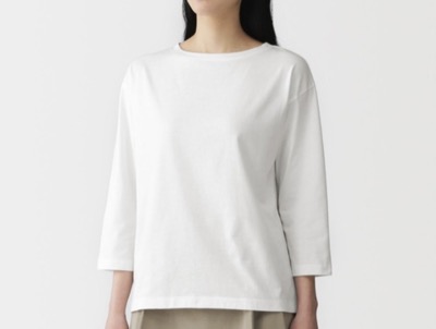 無印良品 天竺編みボートネック七分袖Tシャツ