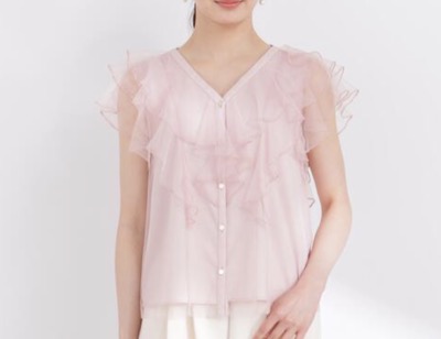 PROPORTION BODY DRESSING（プロポーションボディドレッシング）　チュールラッフルブラウス