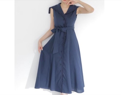 PROPORTION BODY DRESSING（プロポーションボディドレッシング）　セーラーカラーレーストリムワンピース