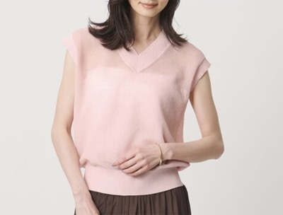 UNITED ARROWS(ユナイテッドアローズ) ミニ Vネック フレンチスリーブ ニット ‐ウォッシャブル‐
