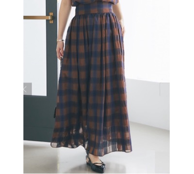 La boutique Bonbon（ラブティックボンボン）シアーチェックギャザーロングスカート