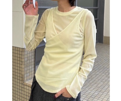 Ameri（アメリ）　CROSS LAYERED FLOCKY TULLE TOP