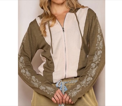 POL（ポル）　Beach Bonfire Waffle + Rib Embroidered Zip Up Hoodie