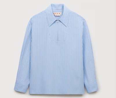 MARNI（マルニ）　ライトブルー ポプリン製ストライプボウリングシャツ